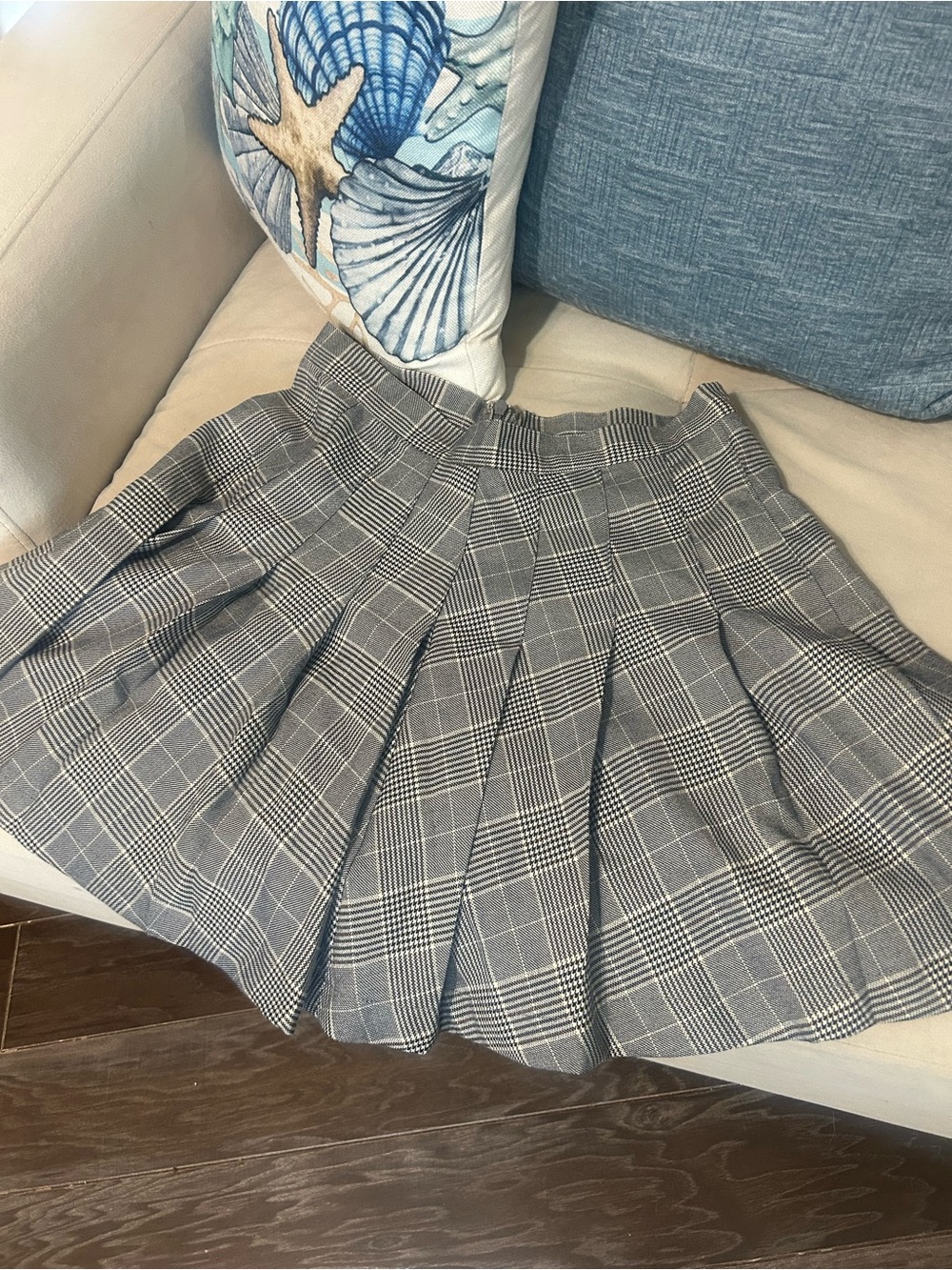 Gray Plaid Pleated Mini Skirt - Women